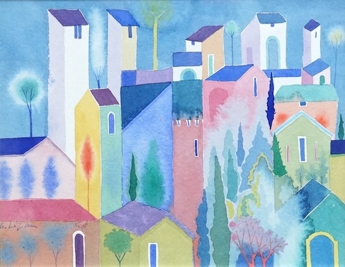 Giuliana Lazzerini (Italian, contemporary), watercolour, 'White turrets', signed, 19 x 24cm